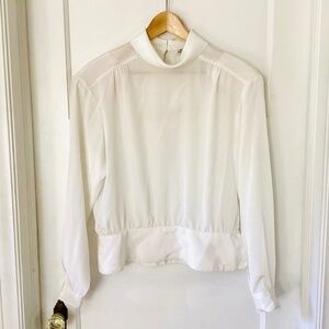 Vtg Long Sleeve Satin Sheer Drop Waist Blouse Top White victorian Elegant femme